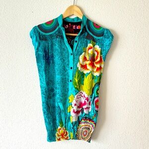 Desigual Women's Multicolor Short Sleeve Blouse Printed size S/M
